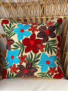 Capa de Almofada Bordada 45x45 Bege