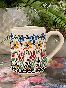 Caneca Turca - Ceramica - Pintado à Mão - Branca