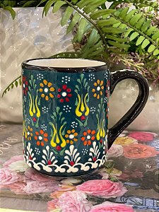 Caneca Turca - Ceramica - Pintado à Mão - Verde