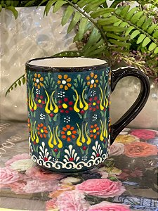 Caneca Turca - Ceramica - Pintado à Mão - Verde