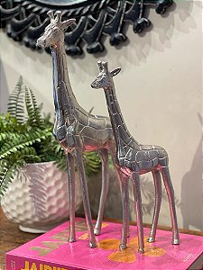 Par de Girafas - Decorativa - Metal - Prata