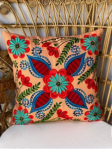 Capa de Almofada Bordada 45x45 Laranja Rosê