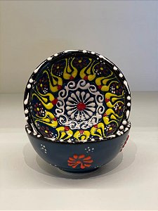 Bowl - Cerâmica - Turquia - Tamanho Pequeno - Pintura Relevo - Verde Escuro