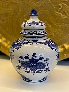 Potiche  - Ceramica - Azul e Branco - 28cm