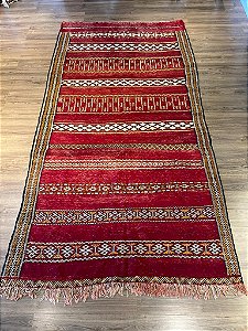 Tapete  - Marroquino - Kilim - Artesanal - Vermelho -  3,20x1,70