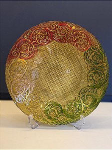 Centro de Mesa em Vitral - Pequeno - Dourado, Vermelho e Verde