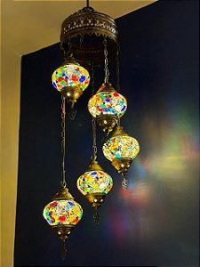 Luminária de Teto - 5 Globos - Turca - Média - Colorida
