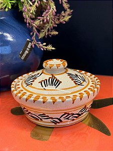 Tagine Saleiro Marroquino - Ceramica - Pitando à mão - Bege e Caramelo