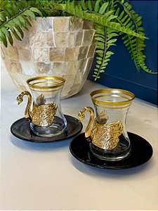 Par Copo Turco - Conjunto - 2pcs - Vidro Turquia - Dourado