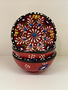 Bowl -  Cerâmica - Turquia - Tamanho Pequeno - Pintura Relevo - Vermelho Queimado