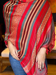 Pashmina de Viscose - Vermelho e Colorido