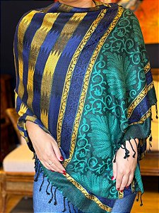 Pashmina de Viscose - Verde, Amarelo e Azul