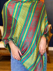 Pashmina de Viscose - Vermelho, Verde e Amarelo