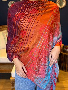 Pashmina de Viscose - Roxo, Azul e Laranja