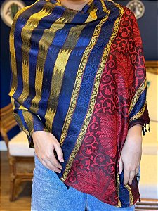 Pashmina de Viscose - Azul, Vermelho e Amarelo