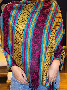 Pashmina de Viscose - Amarelo, Azul e Rosa