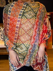 Pashmina de Viscose - Estampada - Dupla Face - Verde, Laranja, Roxo, Azul, Vermelho
