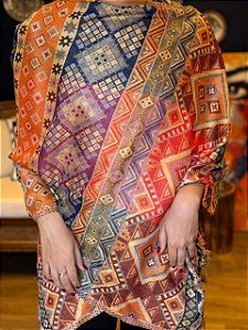 Pashmina de Viscose - Estampada - Dupla Face - Marrom, Vermelho, Azul, Roxo
