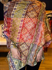Pashmina de Viscose - Estampada - Dupla Face - Marrom, Vermelho, Roxo, Verde