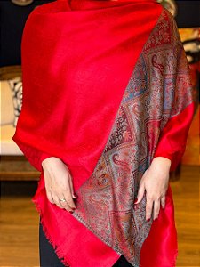 Pashmina de Viscose - Estampada -  Vermelho, Vinho e Azul
