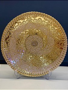 Centro de Mesa em Vitral - Rosa Claro e Dourado - Grande