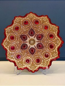 Centro de Mesa em Vitral - Dourado e Vermelho - Grande