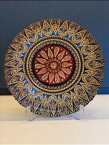 Centro de Mesa em Vitral  - Dourado, Azul e Vermelho - Médio