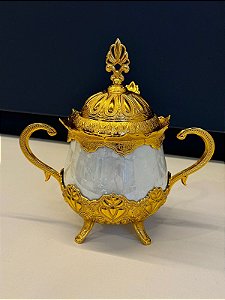 Açucareiro Turco - Metal - Pintura Marmorizado - Dourado e Gelo