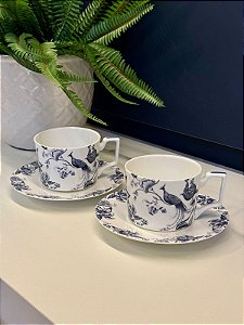 Xícara Turca - Par - Vidro - Azul e Branco