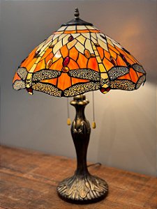 Abajur Tiffany - Vitral - GG - Ouro Velho - Laranja