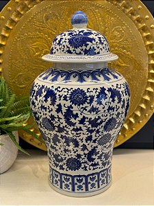 Potiche - Ceramica - Azul e Branco - GG - 58CM