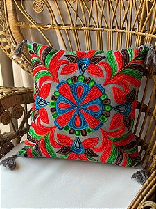Capa de Almofada Bordada Tassel 45x45 Cinza Escuro