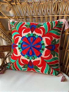 Capa de Almofada Bordada Tassel 45x45 Rosa