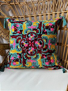 Capa de Almofada Bordada Tassel 45x45 Azul