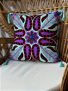 Capa de Almofada Bordada Tassel 45x45 Turquesa