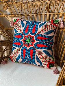 Capa de Almofada Bordada Tassel 45x45 Rosa