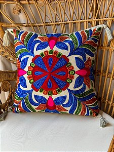 Capa de Almofada Bordada Tassel 45x45 Cinza Claro