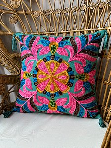 Capa de Almofada Bordada Tassel 45x45 Azul