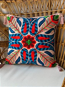 Capa de Almofada Bordada Tassel 45x45 Rosa
