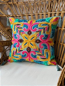 Capa de Almofada Bordada Tassel 45x45 Azul Claro