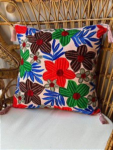 Capa de Almofada Bordada Tassel 45x45 Rosa