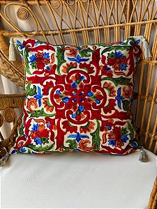 Capa de Almofada Bordada Tassel 45x45 Cinza Claro