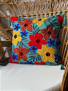Capa de Almofada Bordada Tassel 45x45 Azul