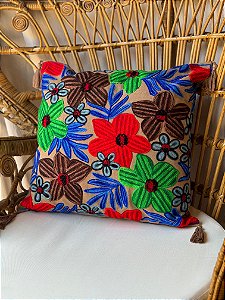 Capa de Almofada Bordada Tassel 45x45 Marrom