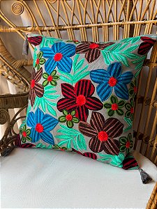 Capa de Almofada Bordada Tassel 45x45 Cinza Escuro