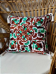 Capa de Almofada Bordada Tassel 45x45 Branca