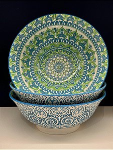Saladeira - Cerâmica - Azul e Verde - Tamanho Pequeno