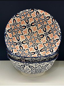 Saladeira - Cerâmica - Azul e Laranja  - Tamanho Pequeno