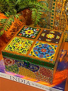 Caixa Decorativa - Porta Joias - Madeira e Azulejo - Pintado á Mão - M