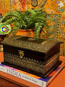 Baú - Porta Joias - Caixa Madeira - Marchetaria - 30cm